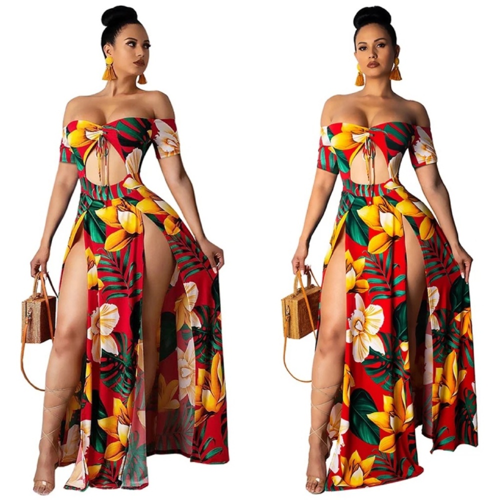 Red Off the Shoulder Maxi Dress Size XL - Picture 1 of 6